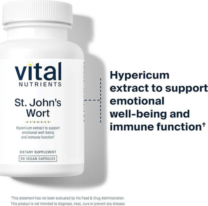 Vital Nutrients St John's Wort 600mg | Vegan St John's Wort Supplement to Promote Overall Well-Being, Healthy Outlook* | Potent 3% Hypericin| Gluten, Dairy, Soy Free | Non-GMO | 90 Capsules