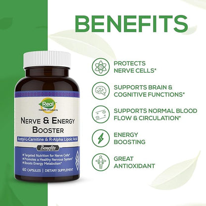 ALA Supplement - R-Alpha Lipoic Acid 300mg & Acetyl L-carnitine 1000mg - Nerve & Energy Booster for Nerve, Cardiovascular, Cognitive Function & Antioxidant Support, 60 Capsules, 30 Days Supply