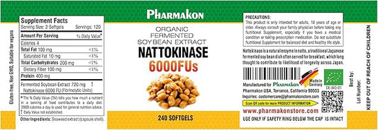PHARMAKON Nattokinase, Bioavailable Soft Capsules, Organic Fermented Soybean Extract, 6000 FUs per Serving