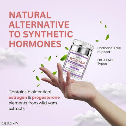 Wild Yam Cream, Hormone Balance for Women, Natural Estrogen & Progesterone-Free Hormone Support, For PMS & Menopausal Comfort, Day&Night Cream for Hot Flashes & Night Sweats, Lavender (3.4 oz)