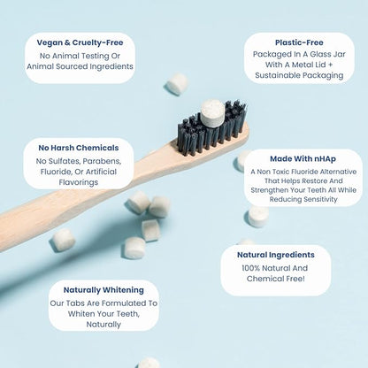 Vital Toothpaste Tabs with 7% Nano-Hydroxyapatite | Naturally Whitens + Remineralizes Teeth | Fluoride & Plastic Free | Combats Sensitivity | Travel & Eco Friendly | Fresh Mint | 62 Tablets (1 Month)