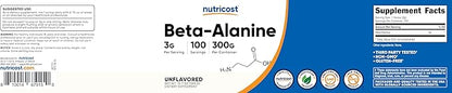 Nutricost Beta Alanine Powder 300 Grams (10.7oz) - 3 Grams Per Serving
