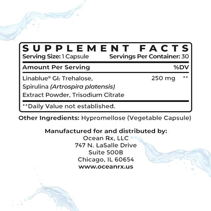 Organic Pure Blue Spirulina Capsules | Natural Superfood | Prebiotic Phycocyanin Supplement | Healty Skin, Oral Health, & Wound Recovery | 30 Serving Bottle