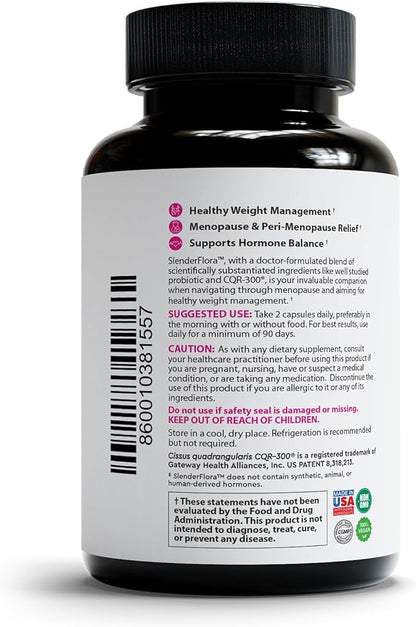 SlenderFlora - Menopause Probiotic Supplement | Weight Management, Hot Flashes, Night Sweats, Bloating | 70 Billion CFU | Gluten, Soy & Dairy Free | 60 Ct, Pack of 2