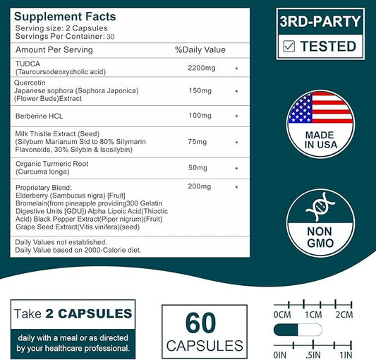 2200MG TUDCA Supplements - Bile Salts Supplement Complex for Liver Detox & Cleanse, Gallbladder Cleanse, Digestive Health 60 Capsules