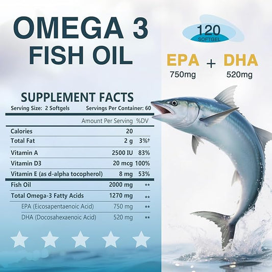 Triple Strength Omega 3 Fish Oil 2000 mg - EPA & DHA - Premium Burpless Fish Oil Omega 3 Supplements