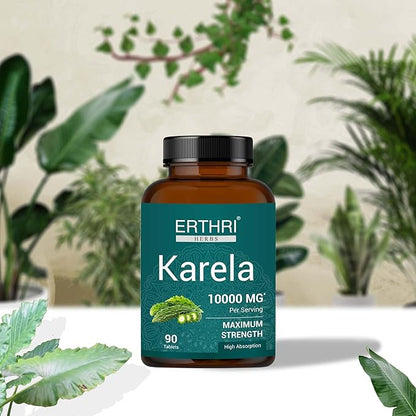 100% Natural Karela (Bitter Melon) Tablets 10000mg- 90 Count, Natural Bitter Gourd Supplement, Non-GMO, Vegan, No Added Preservatives or Artificial Ingredients- 90 Count (Pack of 1)