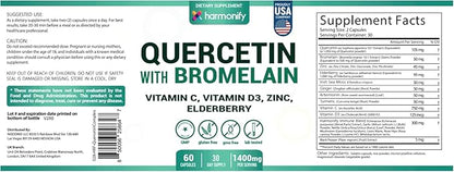 Quercetin with Bromelain, Immune Blend Supplements with Zinc Elderberry Vitamin C & D 5000 IU, Artemisinin, Irish Sea Moss, Echinacea, Garlic, Turmeric, Reishi and Ginger Powder, 1400 mg