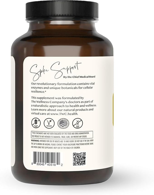 The Wellness Company Spike Support - Detox, Immune Health, Blood Flow, Anti-Clotting - Nattokinase, Dandelion Root, & Black Sativa | 120ct (2 Month Supply)