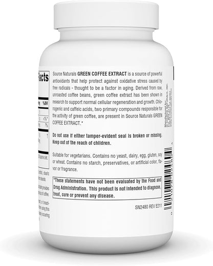 Source Naturals Energizing Green Coffee Extract, Powerful Natural Antioxidant*, 500 mg Tablet - 120 Tablets