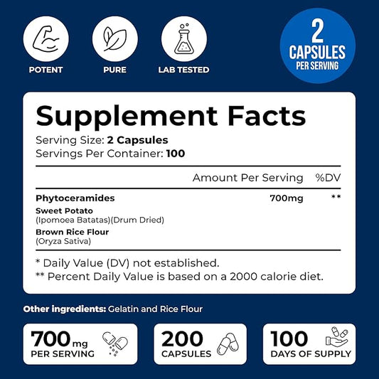 We Like Vitamins Phytoceramides 700mg - 200 Capsules All Natural Wheat Free and Plant Based - Phytoceramide Supplement - 700 mg per Serving - Skin Hydration, Repair, Rejuvination