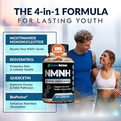 7,260mg NMNH Supplement (NMN Alternative) NAD Booster for Anti-Aging, Cellular Energy & Nice Skin- Dihydronicotinamide mononucleotide, Resveratrol, Quercetin & BioPerine® for Max Absorption- 60 caps