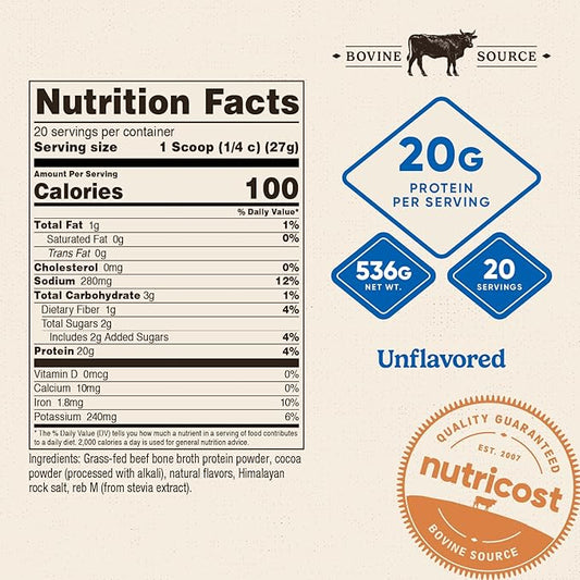 Nutricost Beef Bone Broth Protein Powder Chocolate (20 Servings) - Gluten-Free, GMO-Free