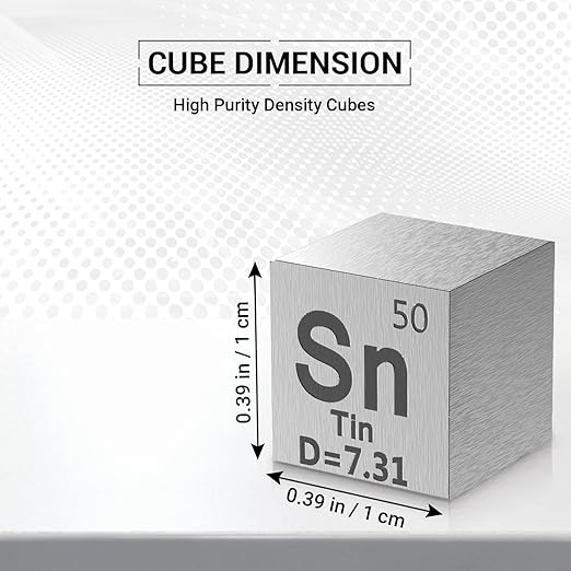 Tin Cube - Metal Element Cubes - Laser Engraved Density Cube Set for a Periodic Table of Elements Collection - (Tin, 10mm)