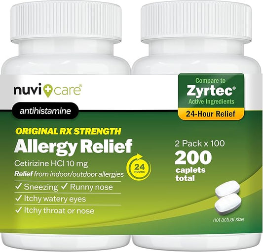 24-Hour Allergy Medicine - Cetirizine Hydrochloride 10mg Tablets - Compare to The Active Ingredient in Zyrtek Antihistamine Meds - Generic Allergy Pills for All Day Allergy Relief (2 Pack)