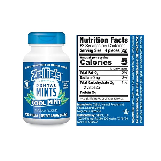 Zellie's | 100% Xylitol Cool Mint Breath Mints | No Aspartame, Gluten Free, Vegan & Kosher (250 Count - Pack of 1)