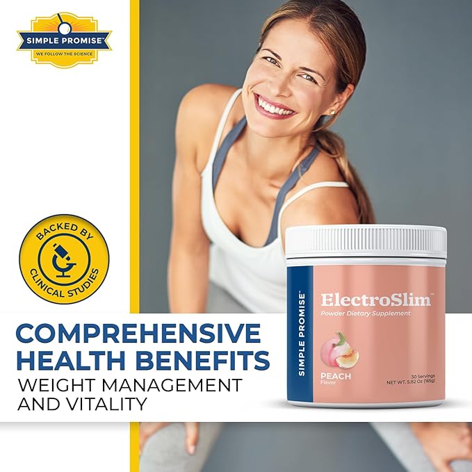 Simple Promise ElectroSlim - Sugar-Free Keto Electrolytes Powder - No Sugar Formula for Daily Energy Support and Hydration, Low Sodium Organic Electrolytes Powder, 30 Servings, Peach Flavor
