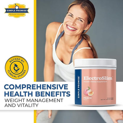 Simple Promise ElectroSlim - Sugar-Free Keto Electrolytes Powder - No Sugar Formula for Daily Energy Support and Hydration, Low Sodium Organic Electrolytes Powder, 30 Servings, Peach Flavor
