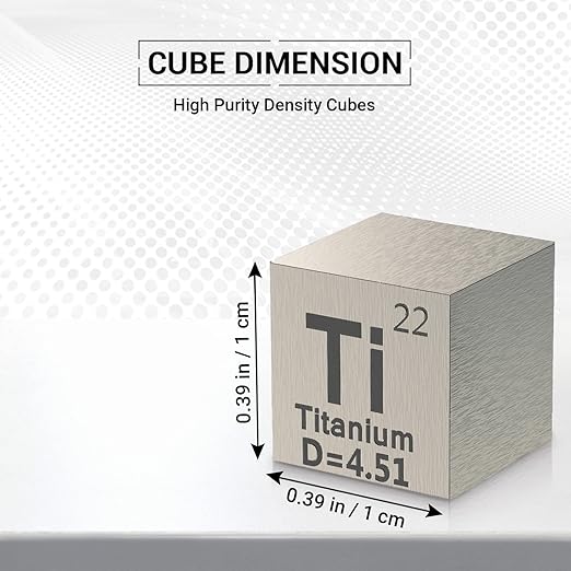 Titanium Cube - Metal Element Cubes - Laser Engraved Density Cube Set for a Periodic Table of Elements Collection - (Titanium, 10mm)