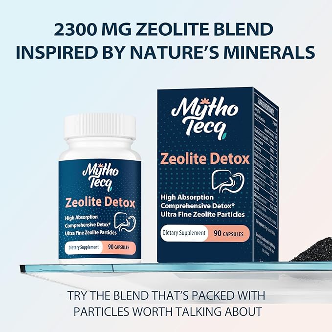 2300 MG Zeolite Detox Capsules - Activated Charcoal & Bentonite Clay, Highly Absorbable Full Body Detox, Liver & Gut Detox Cleanse, Zeolite Clinoptilolite for Heavy Metal Detox （90 Capsules）