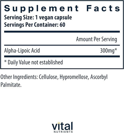 Vital Nutrients Lipoic Acid | 300mg Alpha-Lipoic Acid Antioxidant | ALA Supplement for Healthy Metabolism and Energy | Gluten, Dairy, Soy Free | Non-GMO | 60 Capsules