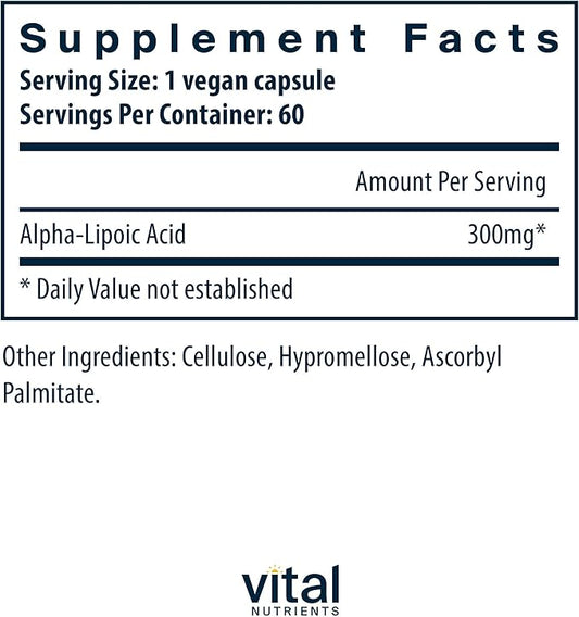 Vital Nutrients Lipoic Acid | 300mg Alpha-Lipoic Acid Antioxidant | ALA Supplement for Healthy Metabolism and Energy | Gluten, Dairy, Soy Free | Non-GMO | 60 Capsules