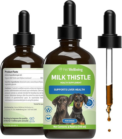 Pet Wellbeing Milk Thistle for Dogs - Organic, Supports Liver Health, Healthy Detoxification, Antioxidants, Liver Cell Support, Silymarins - Veterinarian-Formulated Herbal Supplement 4 oz (118 ml)