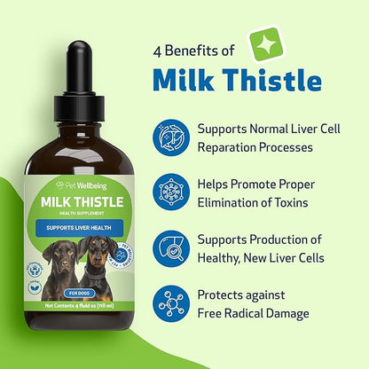 Pet Wellbeing Milk Thistle for Dogs - Organic, Supports Liver Health, Healthy Detoxification, Antioxidants, Liver Cell Support, Silymarins - Veterinarian-Formulated Herbal Supplement 4 oz (118 ml)
