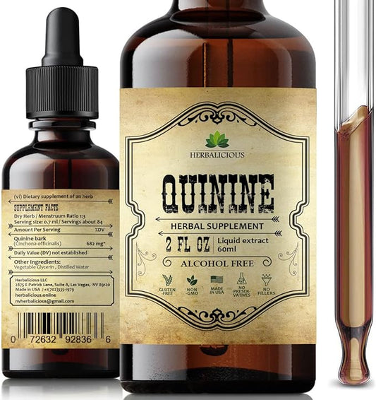 Quinine Liquid Extract 2oz – Restless Legs Syndrome Relief & Leg Cramps PM Nighttime Cramp Relief – All-Natural Cinchona Officinalis Bark Tincture for Cramp Defense, Digestive Health & Immune Support