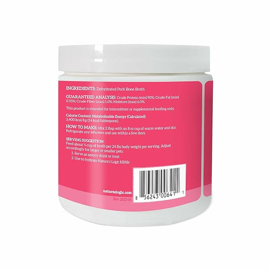 Nature's Logic Dehydrated Bone Broth Powder - 100% Natural Dog & Cat Topper - Rich in Glucosamine & Chondroitin - Boosts Immune System - Gluten-Free, No Synthetic Ingredients – Pork, 6oz