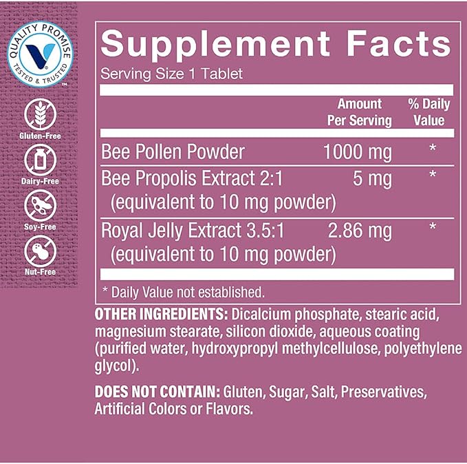 The Vitamin Shoppe Bee Pollen Complex 1,000MG, Superfood with Bee Propolis and Royal Jelly, Seasonal Immune System Support (300 Tablets)