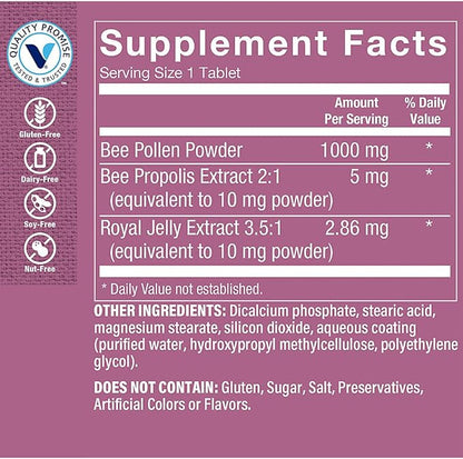 The Vitamin Shoppe Bee Pollen Complex 1,000MG, Superfood with Bee Propolis and Royal Jelly, Seasonal Immune System Support (300 Tablets)