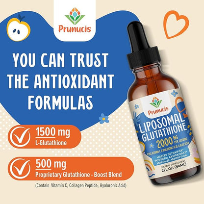 2000MG Liposomal Glutathione Liquid, 98% Absorption, Active Form L-Glutathione Supplement, Vegan Friendly, Powerful Antioxidant Complex for Immune System, Aging Defense, Detox, 4 FL.OZ