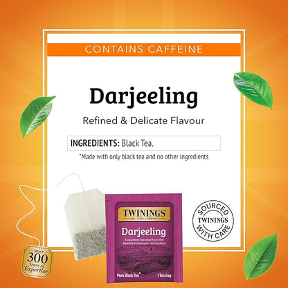 Twinings Darjeeling Black Tea Individually Wrapped Bags, 20 Count (Pack of 6), Delicate Light Taste, Caffeinated, Enjoy Hot or Iced, 120 Teabags