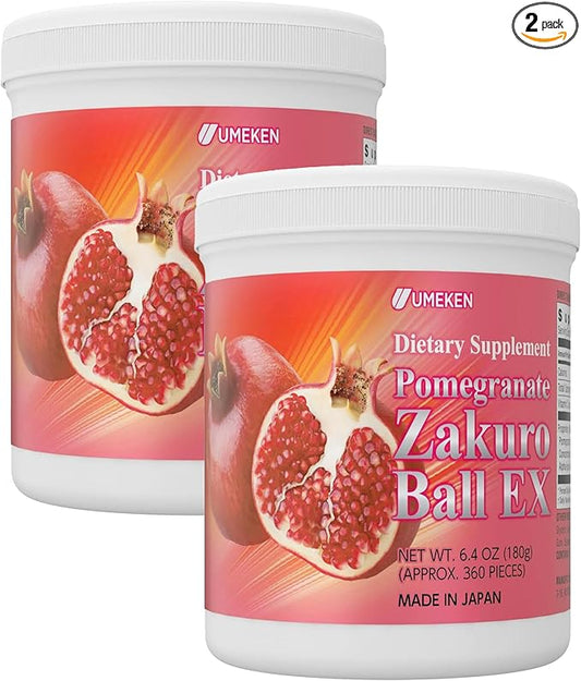 Umeken Pomegranate Balls, Chewable Supplement with Natural Vitamins, Minerals, Citric Acids & Tannins, Japanese Pomegranate Supplements for Women, 4 Month Supply, 360 Count Bottle, Pack of 2