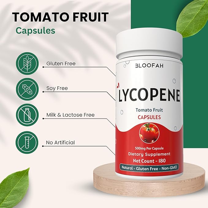 Tomato Powder Capsules 500mg - 180 Count (Lycopene) Natural Carotenoid Supplement for Health and Wellness Support | Gluten Free & Non-GMO, Plant Based