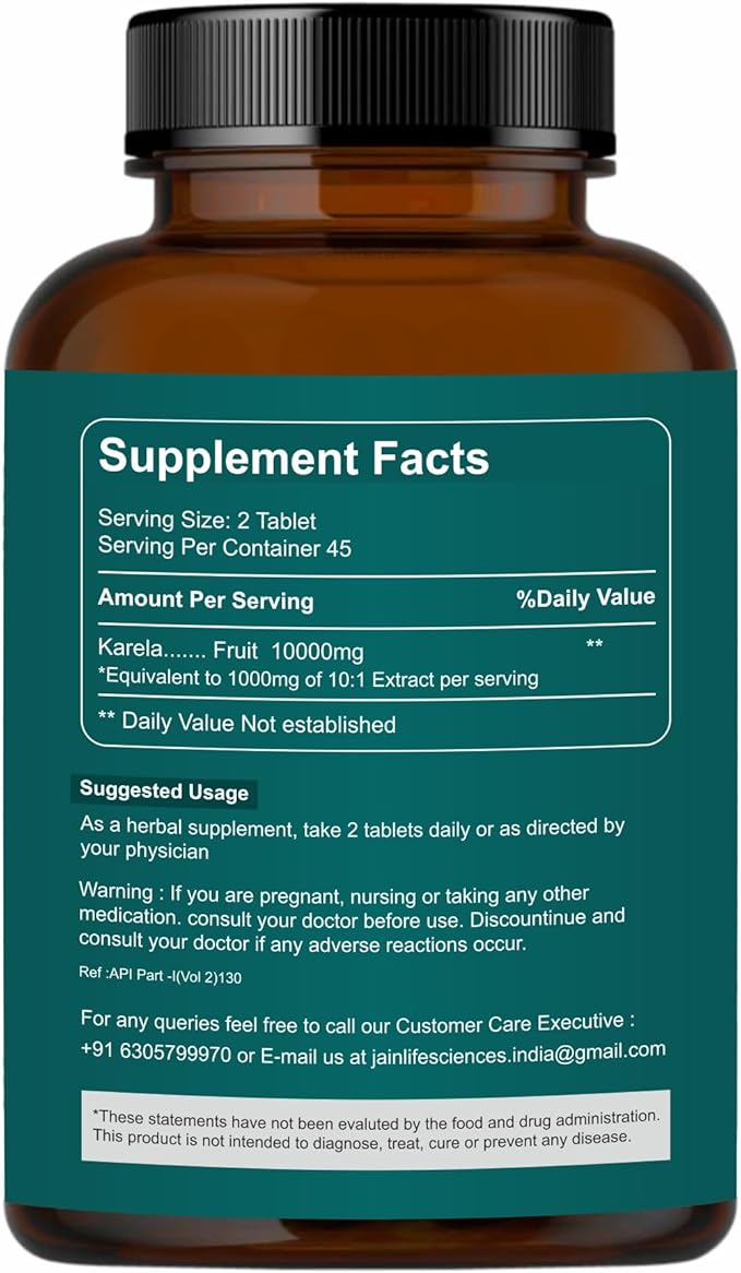 100% Natural Karela (Bitter Melon) Tablets 10000mg- 90 Count, Natural Bitter Gourd Supplement, Non-GMO, Vegan, No Added Preservatives or Artificial Ingredients- 90 Count (Pack of 1)
