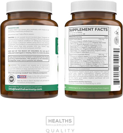 USDA Organic Super Greens Supplement - Organic Greens Fruits and Vegetable Supplement for Adults with 28 Superfood Complex with Superfruits Roots Herbs & More - Vegan & Non-GMO (Up to 2 Month Supply)