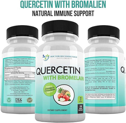 Quercetin 800mg w/Bromelain 165mg Per Serving- 120 Veggie Capsules-Full 60 Day Supply, Vitamin Supplement, Bioflavonoids, Gluten Free, Non-GMO (Pack of 3)