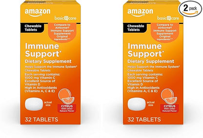 Amazon Basic Care Immune Support Citrus Chew Tablets, 32 Count (Pack of 2)