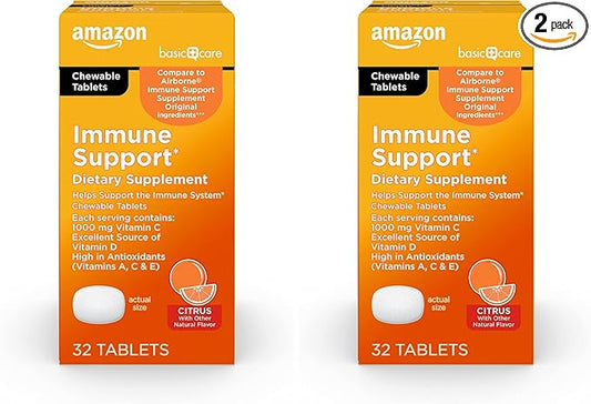 Amazon Basic Care Immune Support Citrus Chew Tablets, 32 Count (Pack of 2)