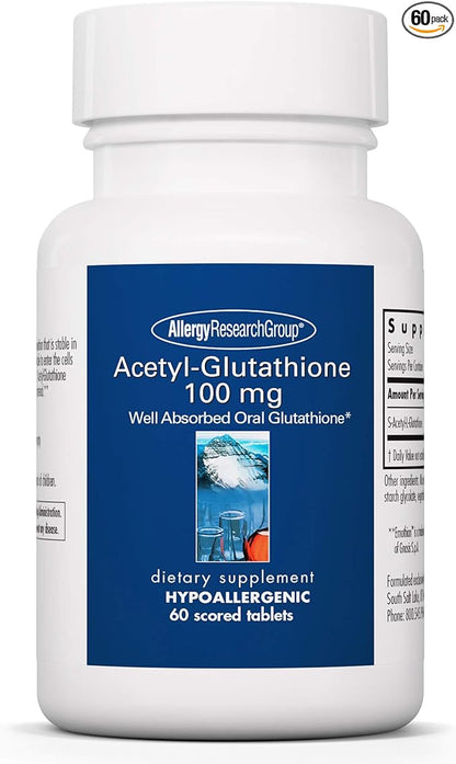 Allergy Research Group Acetyl-Glutathione - S-Acetyl-L-Glutathione, Well Absorbed Oral Immune Support, 100 mg Supplement, Hypoallergenic, Scored Tablets - 60 Count