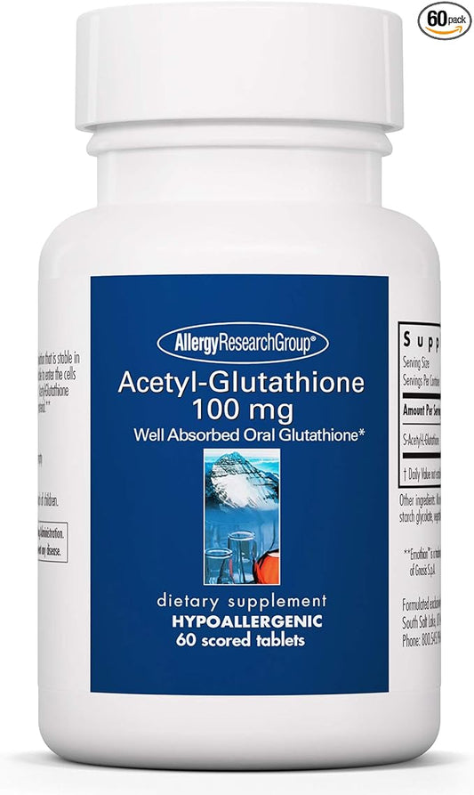 Allergy Research Group Acetyl-Glutathione - S-Acetyl-L-Glutathione, Well Absorbed Oral Immune Support, 100 mg Supplement, Hypoallergenic, Scored Tablets - 60 Count