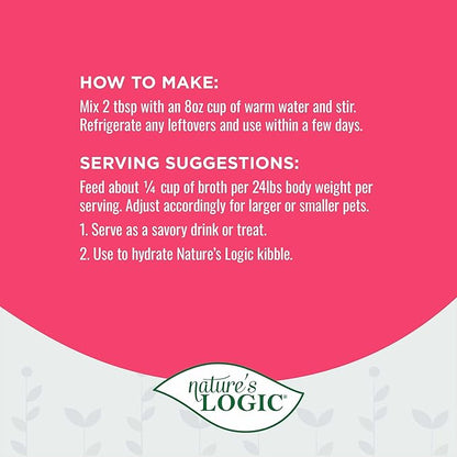Nature's Logic Dehydrated Bone Broth Powder - 100% Natural Dog & Cat Topper - Rich in Glucosamine & Chondroitin - Boosts Immune System - Gluten-Free, No Synthetic Ingredients – Pork, 6oz