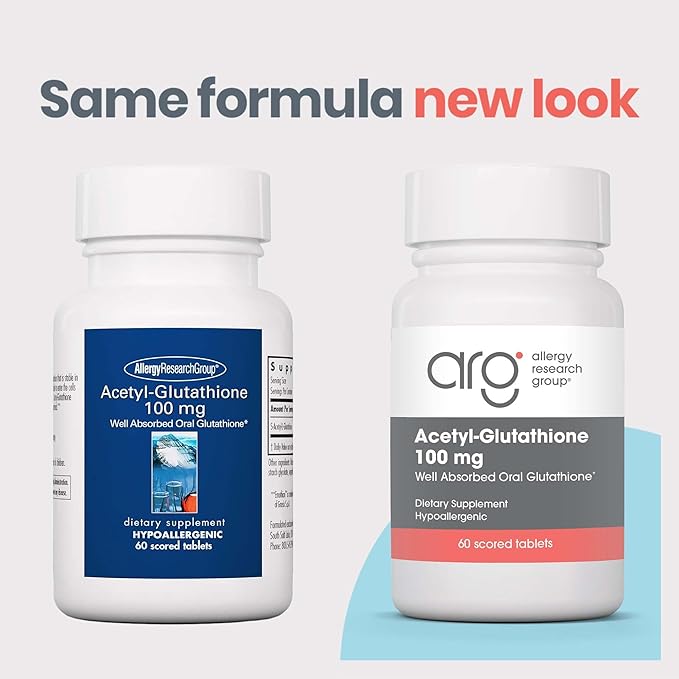 Allergy Research Group Acetyl-Glutathione - S-Acetyl-L-Glutathione, Well Absorbed Oral Immune Support, 100 mg Supplement, Hypoallergenic, Scored Tablets - 60 Count