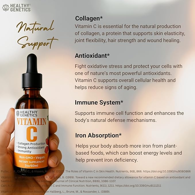 Vitamin C Supplement | Liquid Vitamin C Liquid Drops for Adults & Kids | Acerola Cherry | Immune Support Supplement | Antioxidant | Skin | Vegan | Non-GMO | Gluten Free | 2 Fl