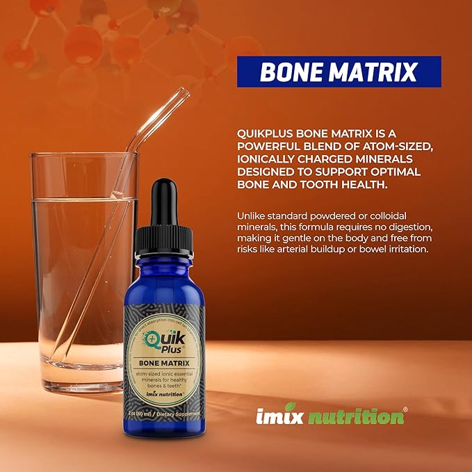 QuikPlus Bone Matrix with Calcium, Magnesium, Zinc, and Potassium - Includes 9 Ionic Liquid Minerals, Collagenizer for Bone and Teeth Support, Vegan, Gluten-Free, All Natural (2 Oz)
