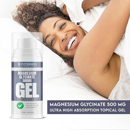 Topical Magnesium Glycinate Gel – 500mg Per Pump – High Absorption Transdermal Formula – Soothes Muscles - Supports Relaxation & Sleep – 4oz
