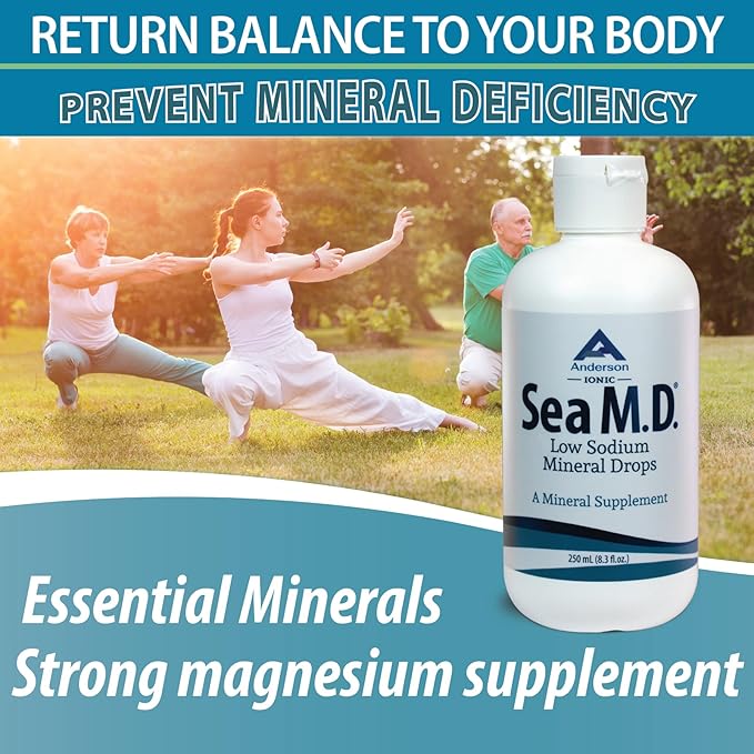 Anderson Sea M.D. Concentrated Trace Mineral Drops, Ionic Electrolyte Magnesium Supplement, Aids in Muscle Cramps, Liquid Magnesium and Trace Mineral, Easy to Take, 8.3 fl oz, 120 Servings