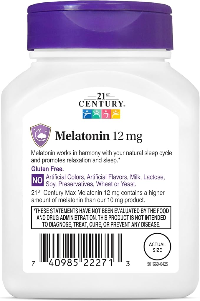 21st Century Melatonin 12 mg Quick Dissolve Max Strength Tablets, (120 Count) Sleep Aid for Adults, Cherry Flavored Sleep Supplement, Gluten-Free, No Artificial Colors or Preservatives